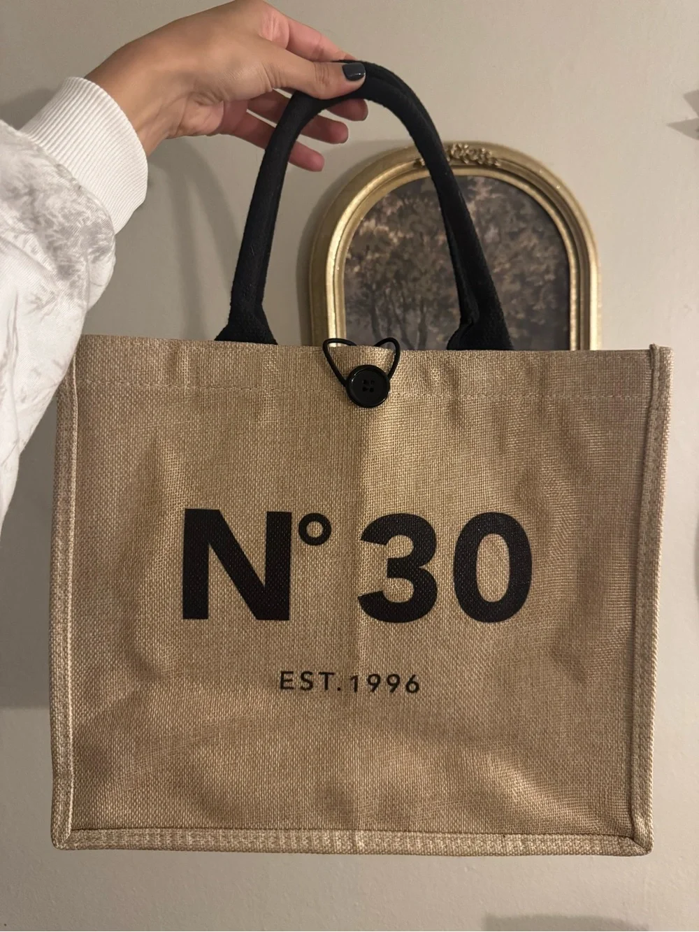 Nº 30 Natural Birthday Tote Bag with Black Handles